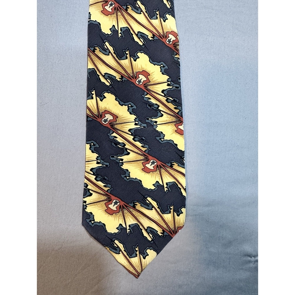 Grateful Dead Devil's Friend 1st Set Silk Necktie Gold Black Silver on Blue‎